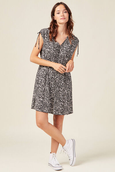 Robe droite fluide col en V noir femme