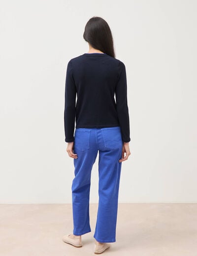 Pull fin col rond manches longues bleu fonc&eacute; femme