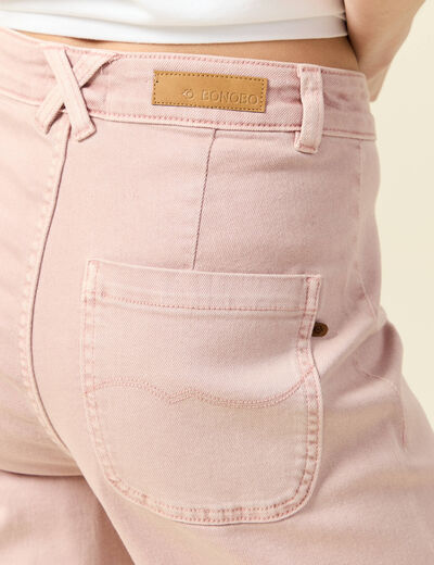 Jeans large cropped taille haute rose clair femme