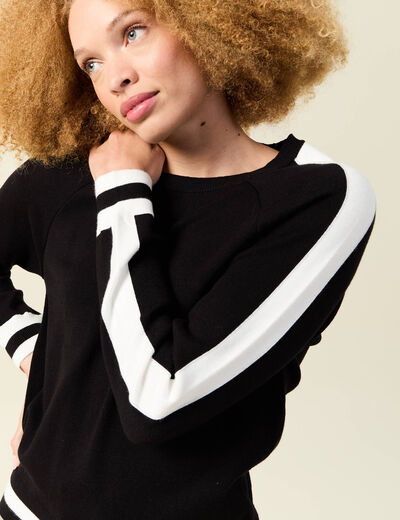Pull col rond manches longues noir femme