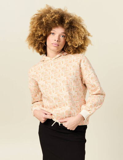 Sweat à capuche orange corail femme