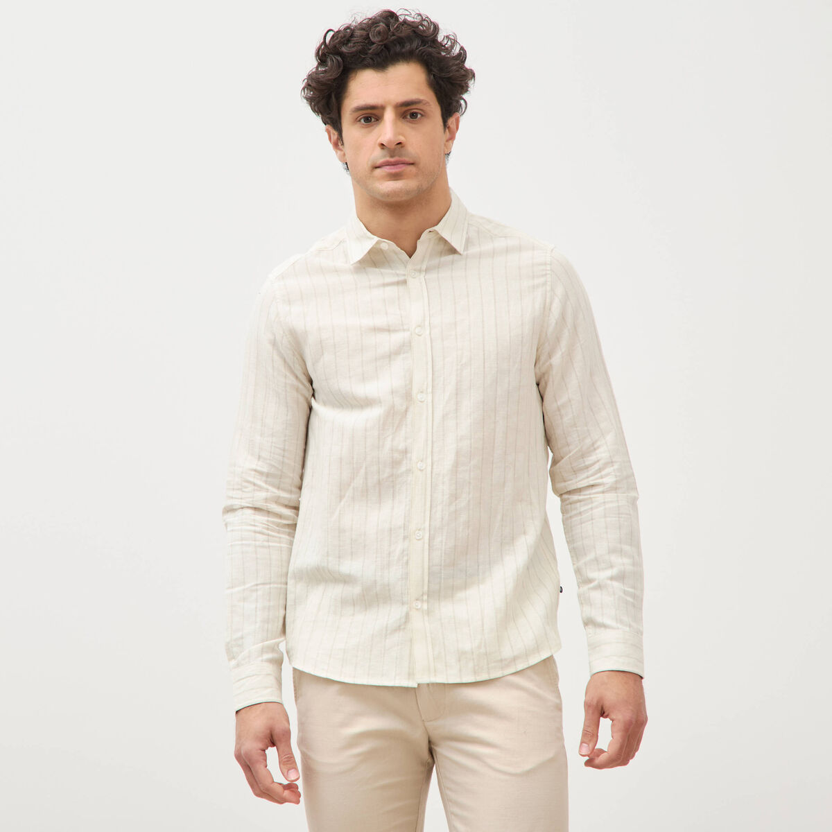 Chemise manches longues beige fonce homme