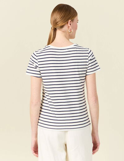 T-shirt cintr&eacute; col rond manches courtes ecru femme