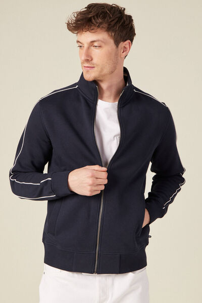 Gilet zippé col montant bleu marine homme