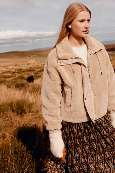 Blouson imitation laine mouton beige femme