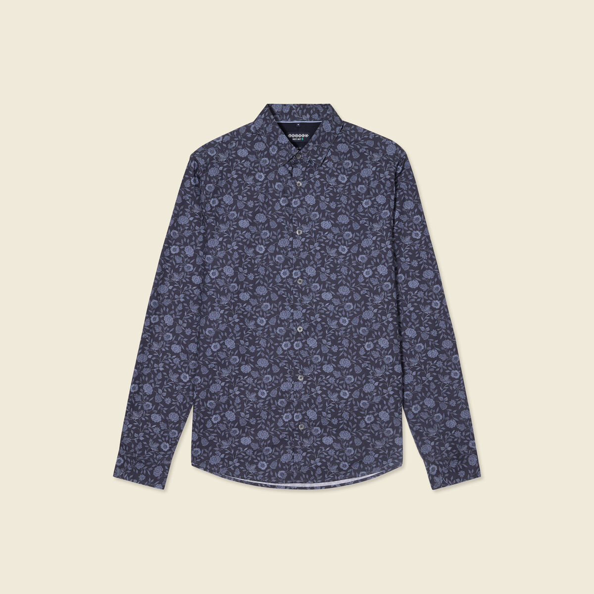 Chemise cintr&eacute;e en coton manches longues bleu marine homme