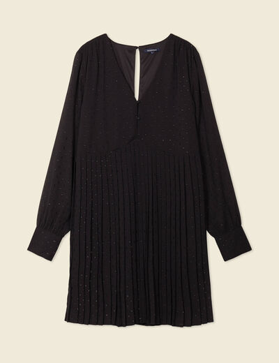 Robe évasée plissée noir femme