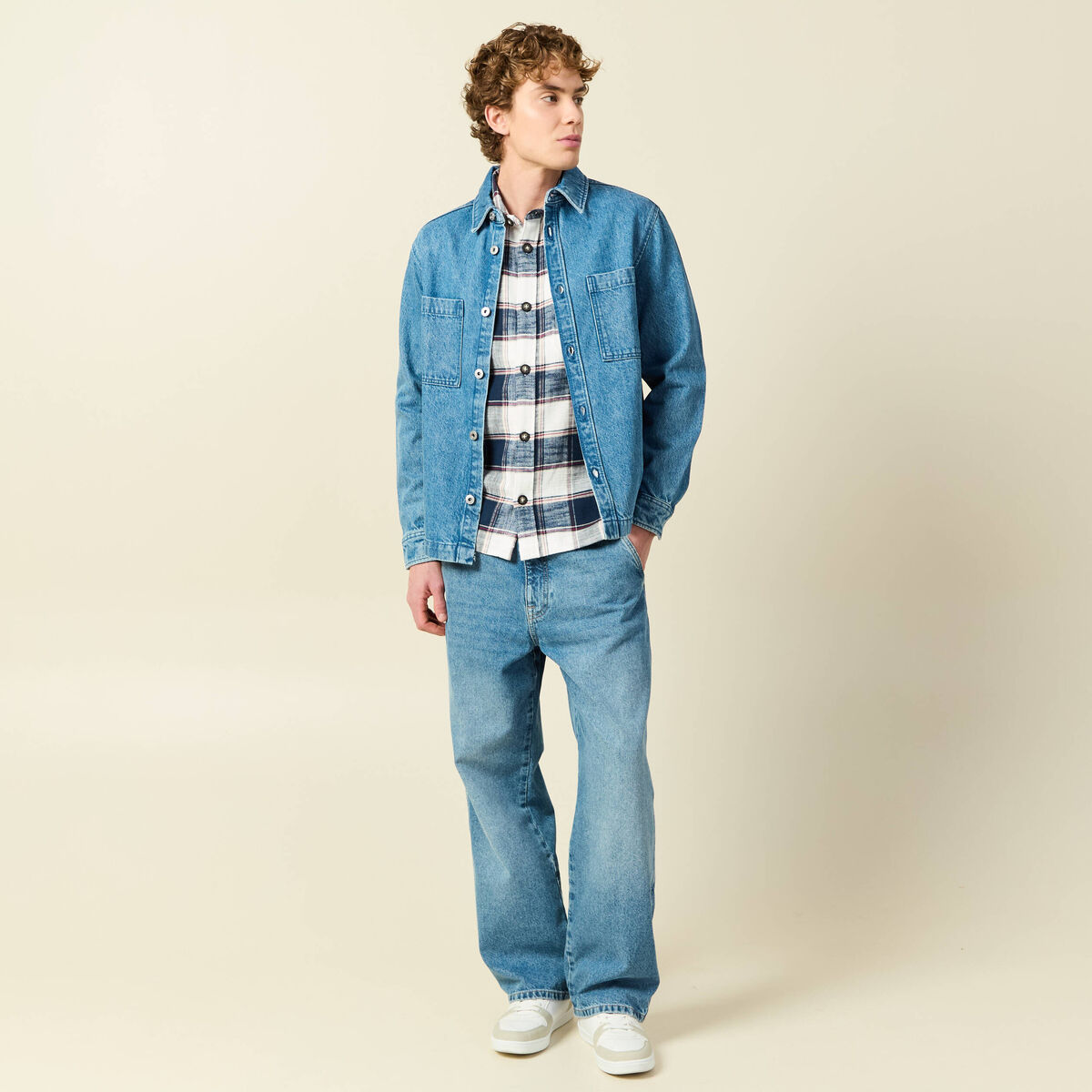 Surchemise en coton manches longues bleu marine homme