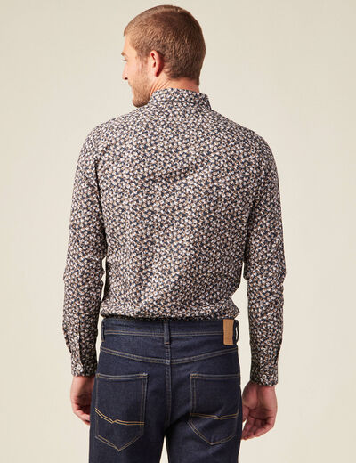 Chemise cintr&eacute;e en coton manches longues bleu marine homme