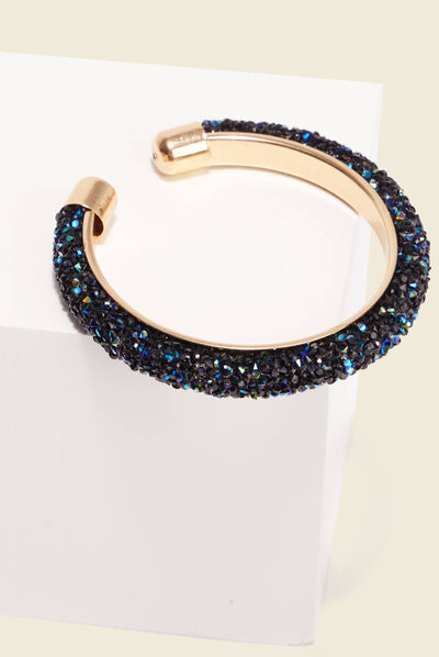 Bracelet manchette à strass noir femme