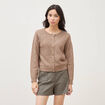 Gilet manches longues col rond taupe femme