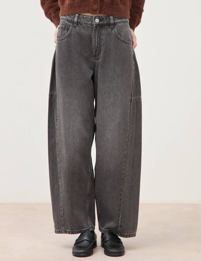 Jeans barrel taille standard denim gris femme
