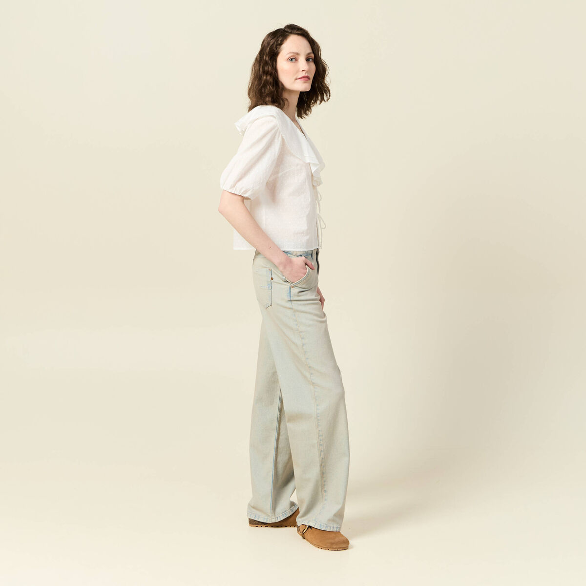 Jeans baggy bleu ciel femme