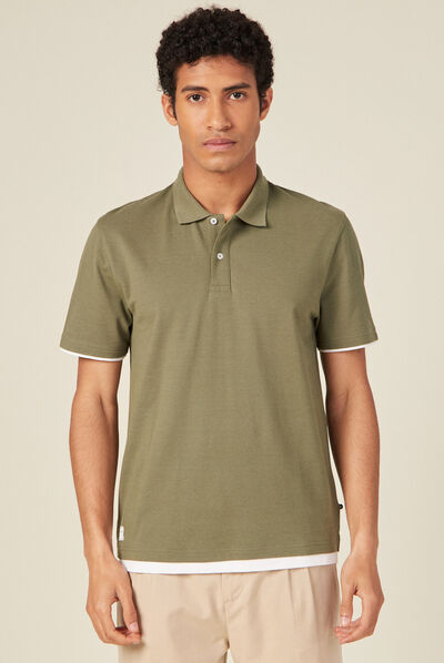 Polo manches courtes vert kaki homme