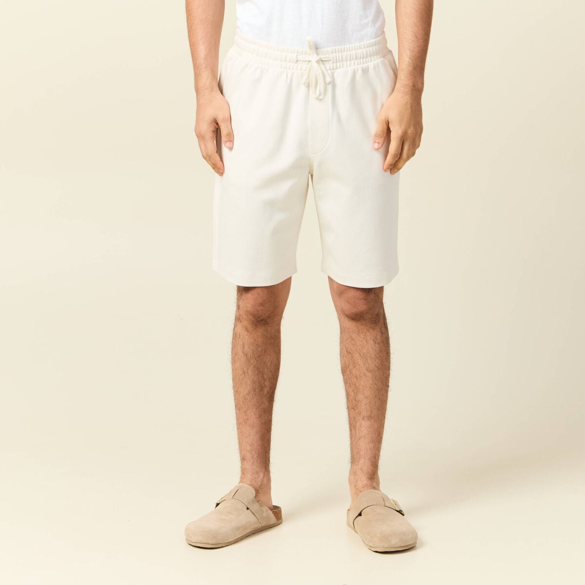 Bermuda droit &eacute;lastiqu&eacute; ecru homme