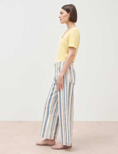 Jeans large cropped taille haute ray&eacute; bleu ciel femme
