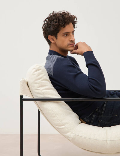 Pull droit fin col rond manches longues bleu marine homme