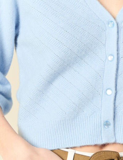 Gilet manches 3/4 bleu gris femme