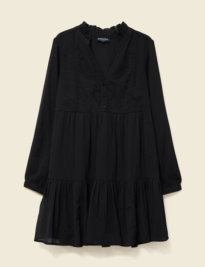 Robe manches longues doubl&eacute;e noir femme