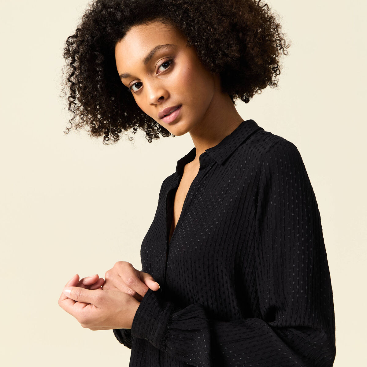Chemise manches longues noir femme