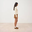 Pull cintr&eacute; col rond manches longues creme femme