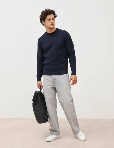 Pull manches longues col rond bleu marine homme