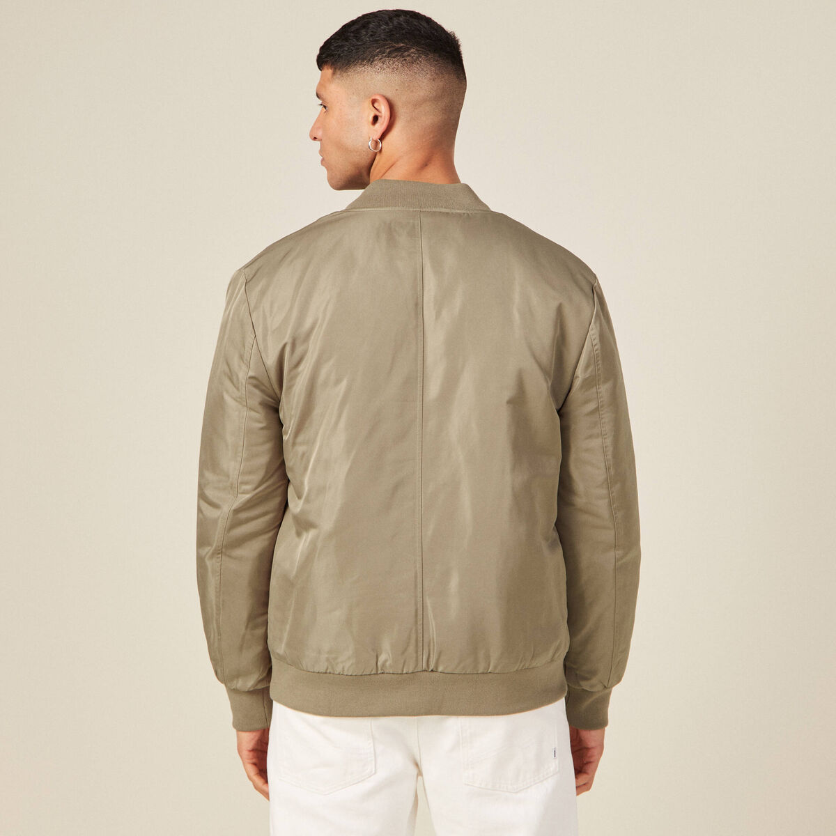 Bomber court manches longues doubl&eacute; taupe homme