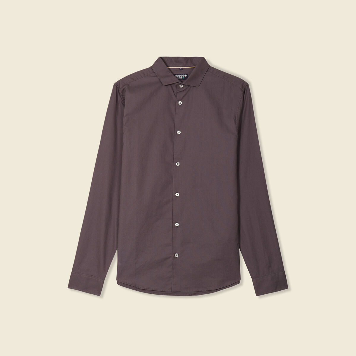 Col cintr&eacute; en coton manches longues gris fonc&eacute; homme