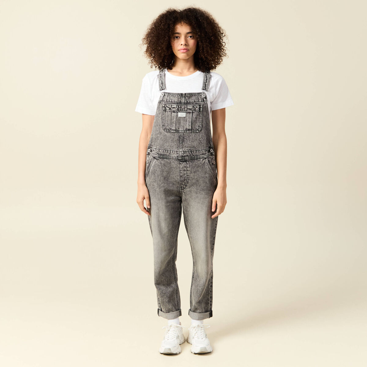 Salopette jeans taille standard denim snow gris femme