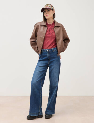 Blouson manches longues similicuir marron femme