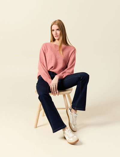 Pull manches longues fabriqué en France rose pastel femme