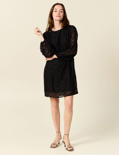 Robe droite manches longues noir femme
