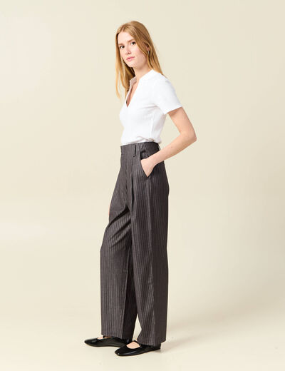 Pantalon large taille haute gris foncé femme