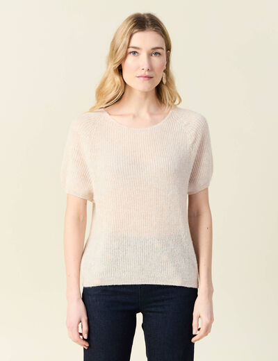 Pull manches courtes creme femme