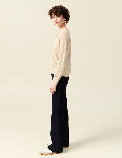 Pull manches longues ajouré creme femme