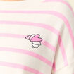 Pull col rond manches longues broderie rose clair femme