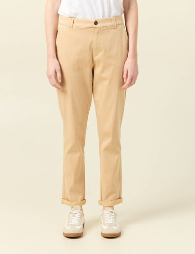 Pantalon chino cigarette beige femme