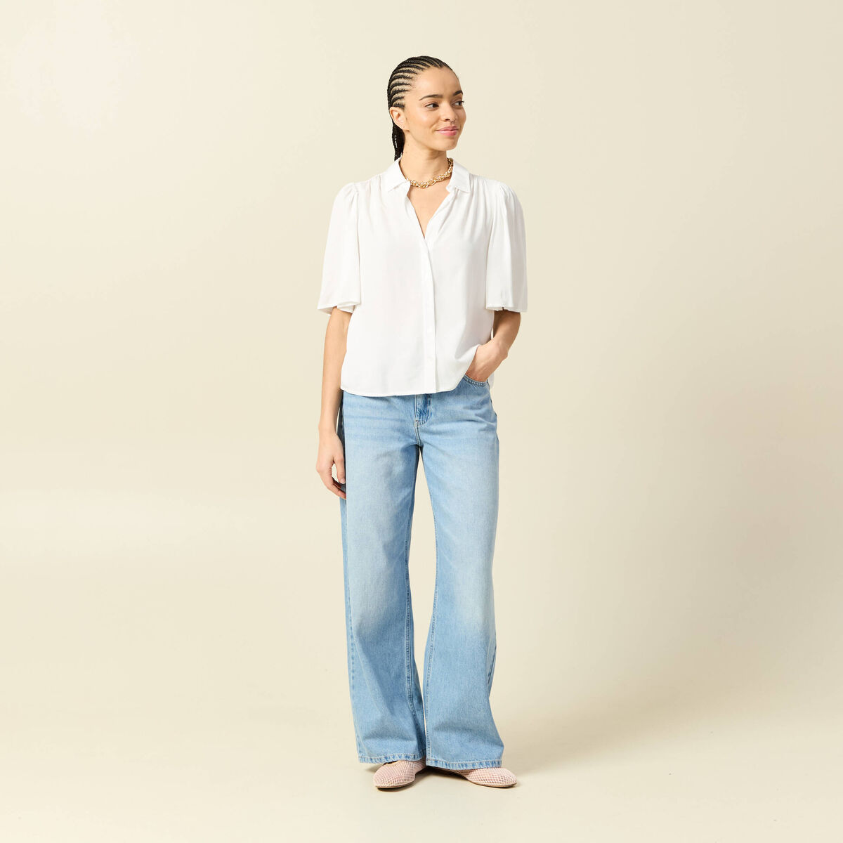 Chemise manches courtes ecru femme