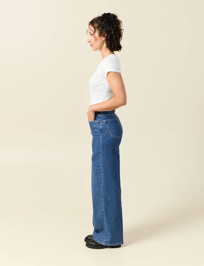 Jeans large taille haute denim stone femme
