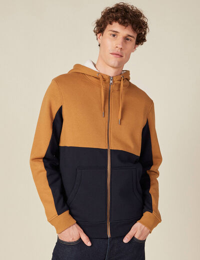 Gilet zippé doublé à capuche camel homme