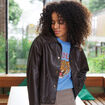 Blouson col sherpa manches longues marron fonc&eacute; femme