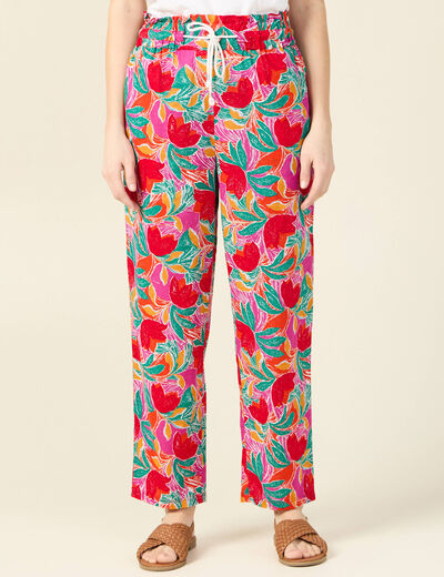 Pantalon carotte taille haute multicolore femme