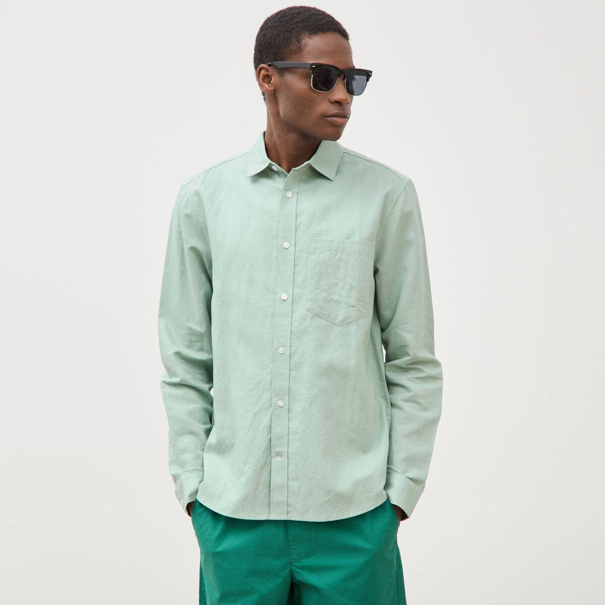 Chemise manches longues vert pastel homme