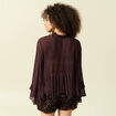 Blouse manches longues col ras de cou marron fonc&eacute; femme