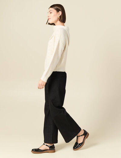 Pull ajour&eacute; manches longues bardot ecru femme