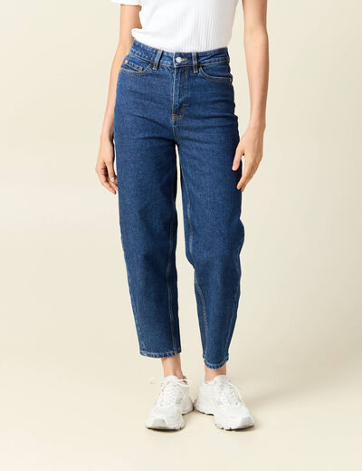 Jeans barrel taille haute 7/8&egrave;me denim brut femme