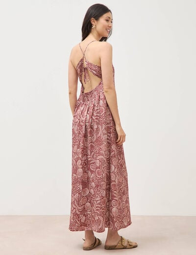 Robe bretelle satin&eacute;e col v marron chocolat femme