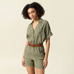 Combishort manches courtes vert kaki femme