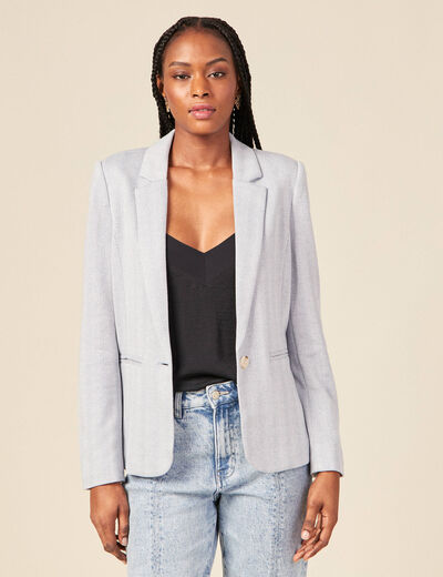 Veste blazer droite bleu gris femme