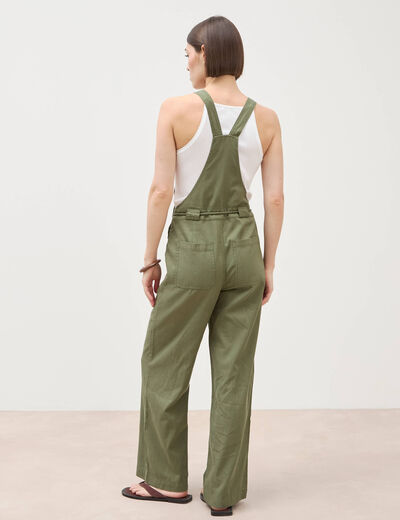 Salopette col rond &agrave; fines bretelles vert kaki femme